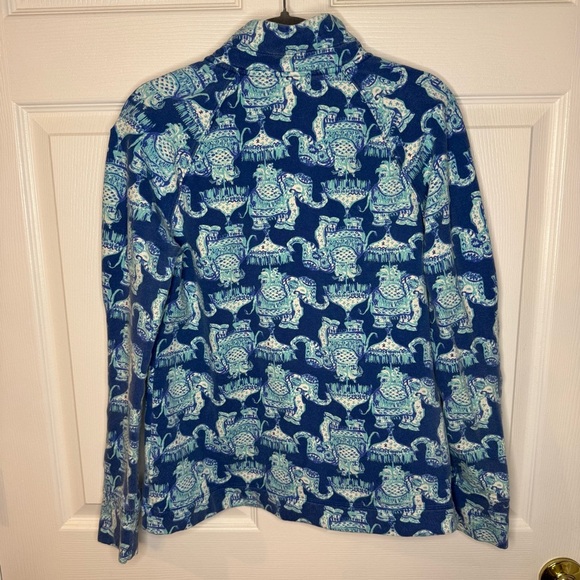Lilly Pulitzer Blue and White 3/4 Zip Sweatshirt Thailand inspired pattern GUC - Picture 4 of 9